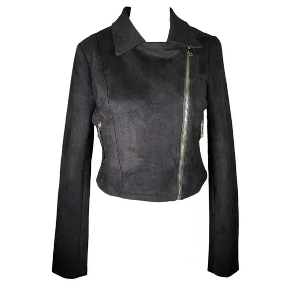 Vera & Lucy Tassel Faux Suede Black Moto Wing Collar Jacket Coat Size M - Picture 5 of 13